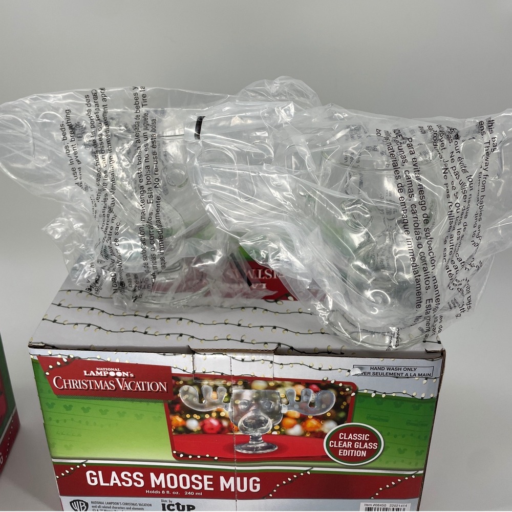 National Lampoons Christmas Vacation Glass Moose Mug 8oz New 2 sets of 2 mugs